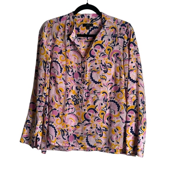 J crew paisley swirl slik tunic pant set size small 4 pull on pink blue yellow - Picture 3 of 12